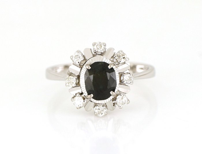 Ring - 18 kraat Hvidguld -  200ct tw Safir - Diamant