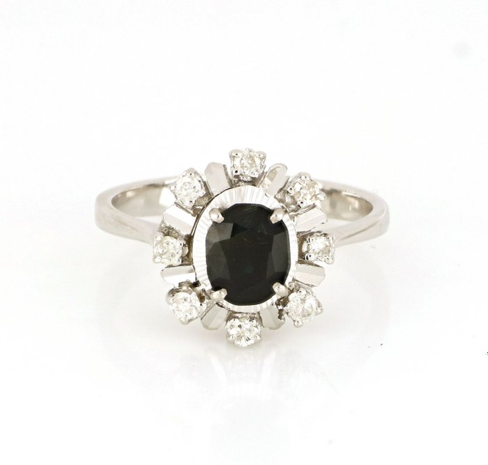 Ring - 18 kraat Hvidguld -  200ct tw Safir - Diamant