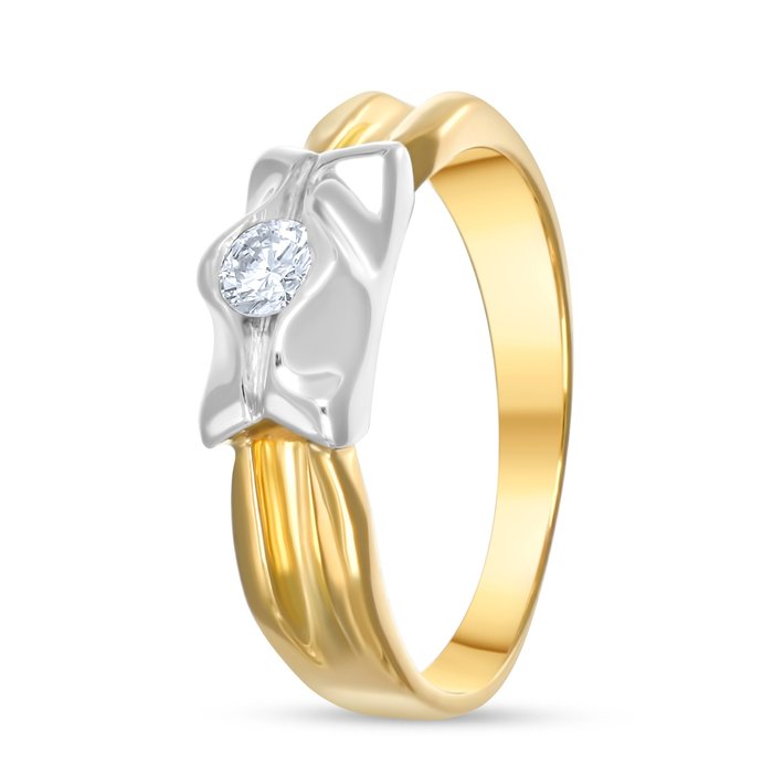 Ring - 18 kraat Gulguld, Hvidguld -  0.14ct. tw. Diamant (Natur)