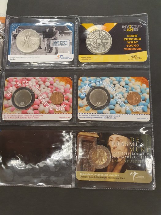 Holland. 14 Coincards Penningen + 2 Euro Erasmus  (Ingen mindstepris)