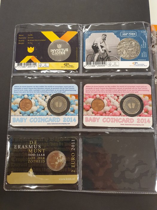 Holland. 14 Coincards Penningen + 2 Euro Erasmus  (Ingen mindstepris)