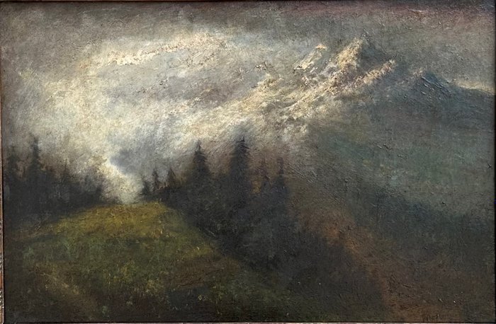 Laszlo Mednyanszky (1852-1919), Workshop of - Mist Rolling Around Rocky Mountains