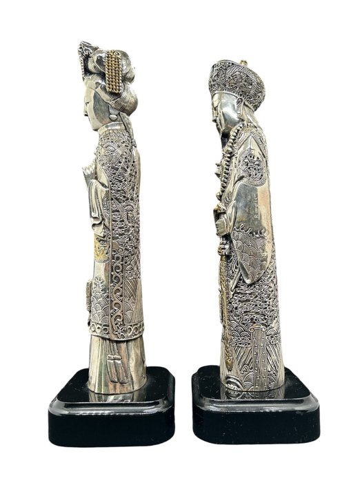 Statue, Imperatore e Imperatrice orientali - 32.5 cm - 800 Sølv Blade