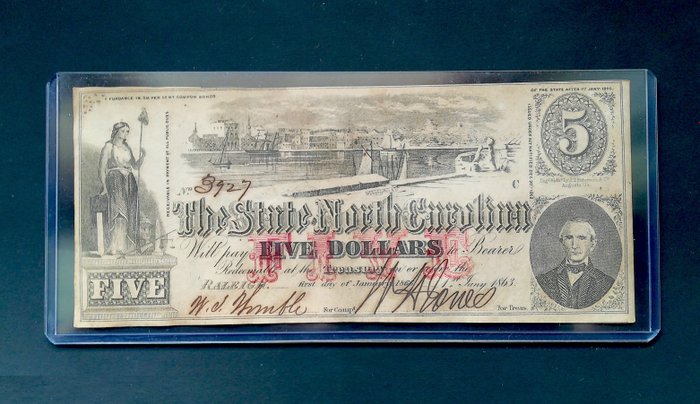 USA - Forældet valuta -. 5 Dollars 1863 - The State of North Carolina  (Ingen mindstepris)