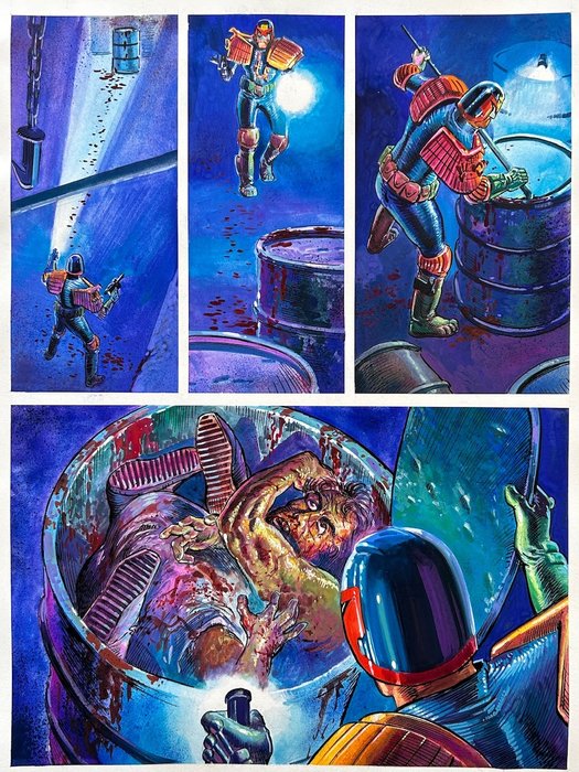 Benet Manuel - 1 Original colour page - Judge Dredd - Judge Dredd and the Body in the Barrel - 1993