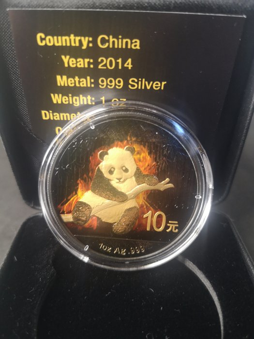 Kina. 10 Yuan 2014 Burning Panda - Black Ruthenium 24k Gold Gilded, 1 Oz (.999)  (Ingen mindstepris)