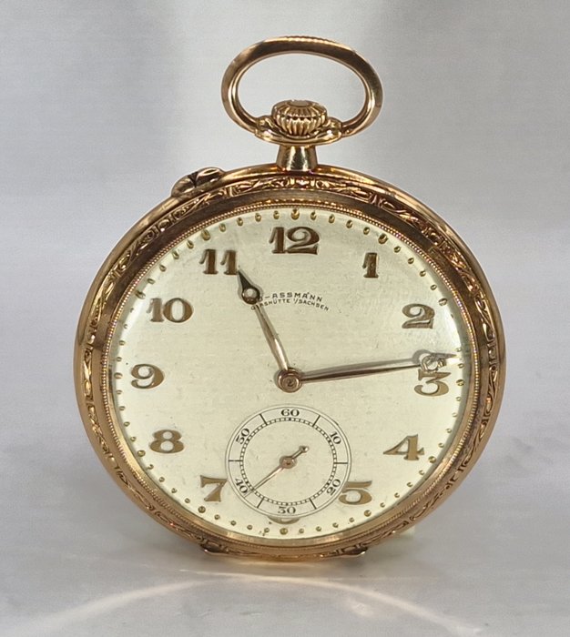 Julius Assmann Glashütte Sa - 14K Lepine Goldtaschenuhr - Uhr Nr 25752 - feine Gravur - Tyskland omkring 1925