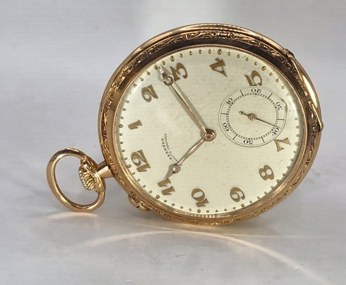 Julius Assmann Glashütte Sa - 14K Lepine Goldtaschenuhr - Uhr Nr 25752 - feine Gravur - Tyskland omkring 1925