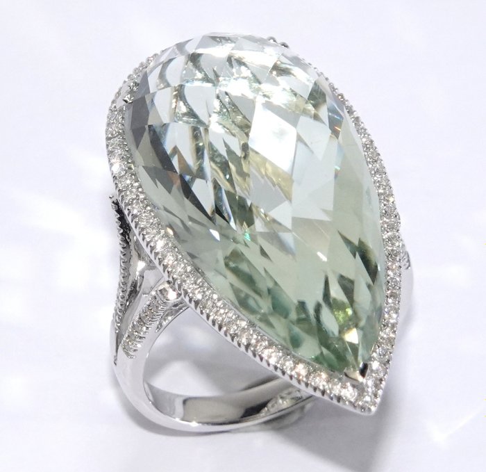 Ring - 18 kraat Hvidguld -  20.60ct. tw. Beryl - Diamant - 20,0 ct. Heliodorus