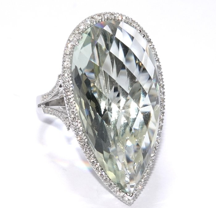 Ring - 18 kraat Hvidguld -  20.60ct. tw. Beryl - Diamant - 20,0 ct. Heliodorus