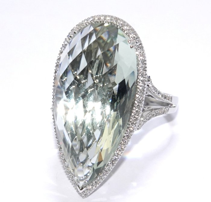 Ring - 18 kraat Hvidguld -  20.60ct. tw. Beryl - Diamant - 20,0 ct. Heliodorus