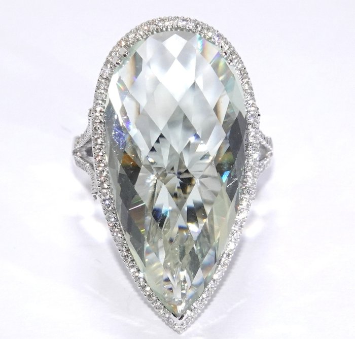 Ring - 18 kraat Hvidguld -  20.60ct. tw. Beryl - Diamant - 20,0 ct. Heliodorus