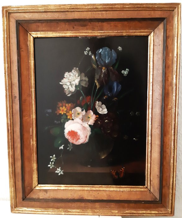 Nicolaes Van Verendael (1640-1691) Follower of - Bouquet of flowers in a glass vase with butterfly