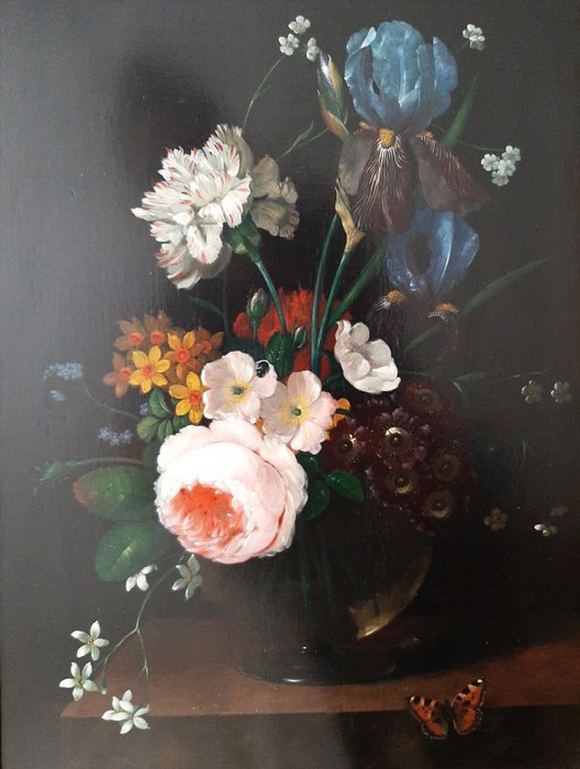 Nicolaes Van Verendael (1640-1691) Follower of - Bouquet of flowers in a glass vase with butterfly