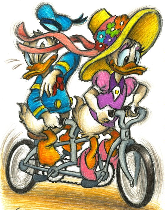 Joan Vizcarra - Donald and Daisy: A Tangled Ride - Pencil Art - Original Artwork