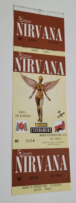 Nirvana - Officiel koncertbillet - Le Zenith Paris Frankrig - nr 3004 - Officiel (koncert)billet - 1994