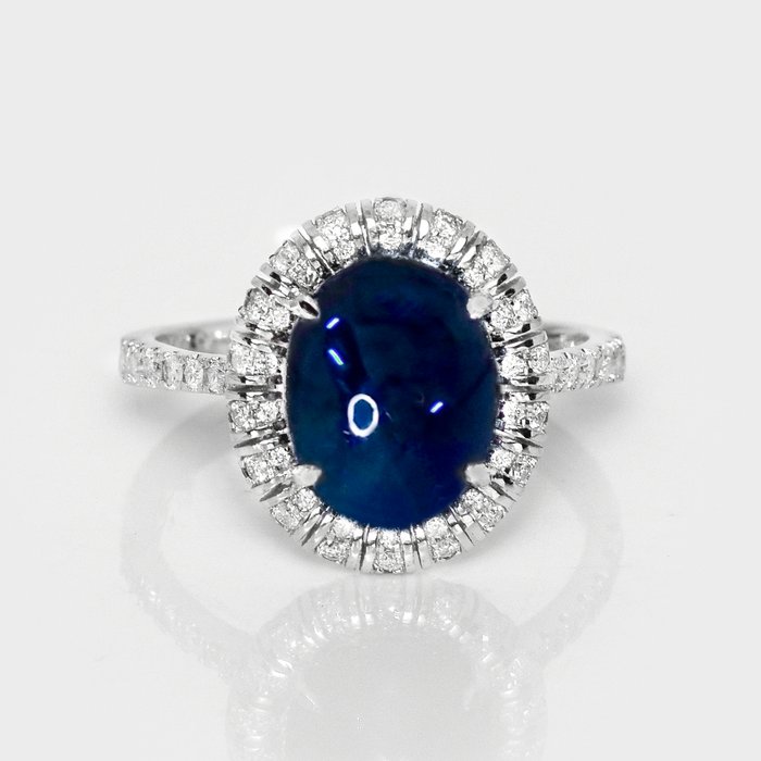 Ingen mindstepris - Ring - 14 karat Hvidguld -  3.90ct. tw. Safir - Diamant - IGI 3,44 ct Deep Blue