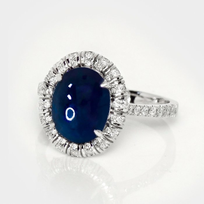 Ingen mindstepris - Ring - 14 karat Hvidguld -  3.90ct. tw. Safir - Diamant - IGI 3,44 ct Deep Blue