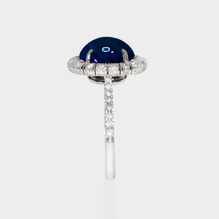 Ingen mindstepris - Ring - 14 karat Hvidguld -  3.90ct. tw. Safir - Diamant - IGI 3,44 ct Deep Blue