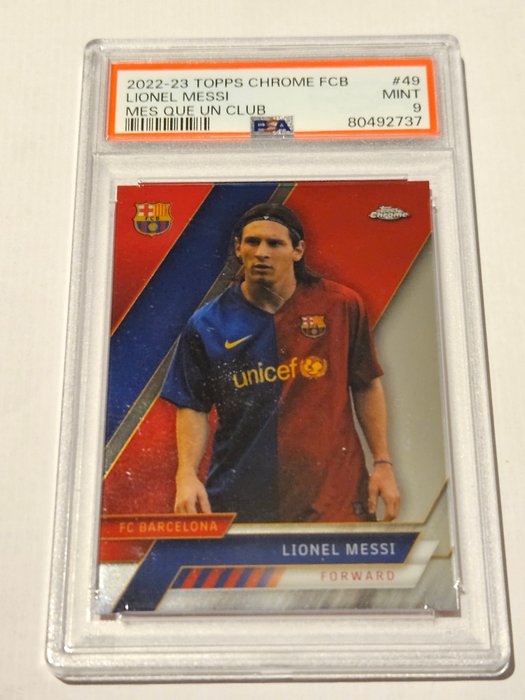 2022/23 Topps Chrome FC Barcelona Mas que un club Lionel Messi #49 PSA 9 - 1 Graded card