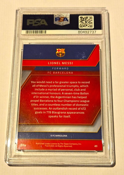 2022/23 Topps Chrome FC Barcelona Mas que un club Lionel Messi #49 PSA 9 - 1 Graded card