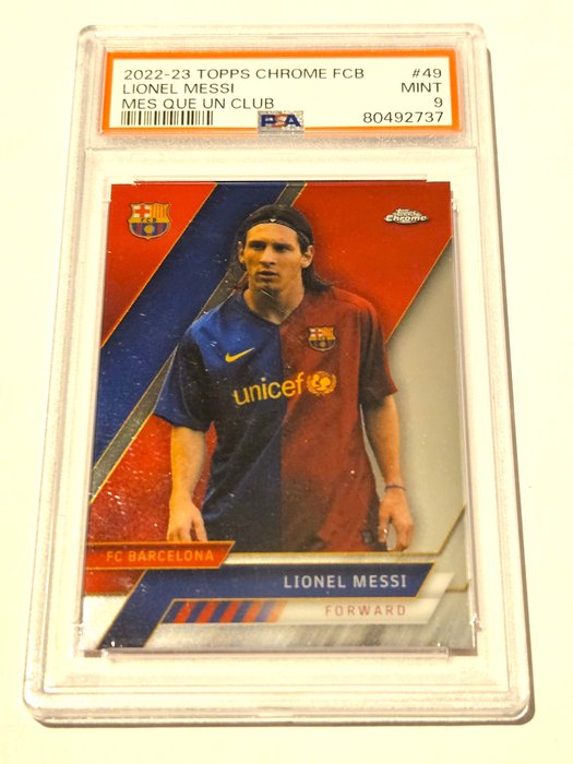 2022/23 Topps Chrome FC Barcelona Mas que un club Lionel Messi #49 PSA 9 - 1 Graded card