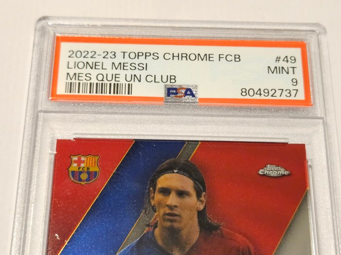 2022/23 Topps Chrome FC Barcelona Mas que un club Lionel Messi #49 PSA 9 - 1 Graded card