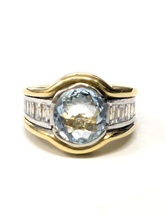 Ring - 18 kraat Gulguld, Hvidguld -  4.30ct. tw. Akvamarin - Diamant