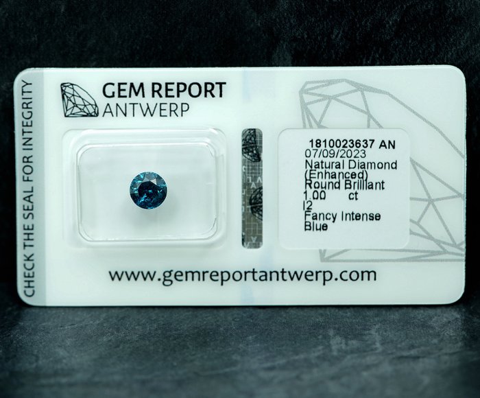 Ingen mindstepris - 1 pcs Diamant  (Farvebehandlet)  - 100 ct - Fancy intense Blå - I2 - Gem Report Antwerp (GRA)