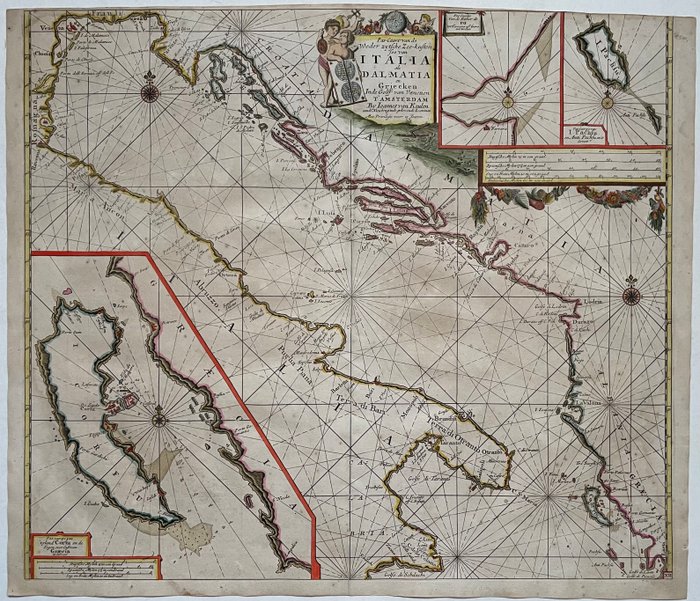 Italië, Dalmatië - Italien, Kroatien, Albanien, Grækenland; J. van Keulen - Pas-Caart van de Weder zytsche Zee-kusten soo van Italia als Dalmatia ... - 1681-1700