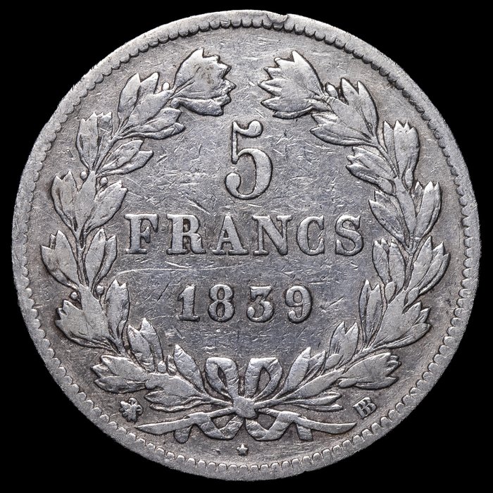 Frankrig. Ludvig-Filip 1. (1830-1848). 5 Francs 1839-BB, Strasbourg  (Ingen mindstepris)