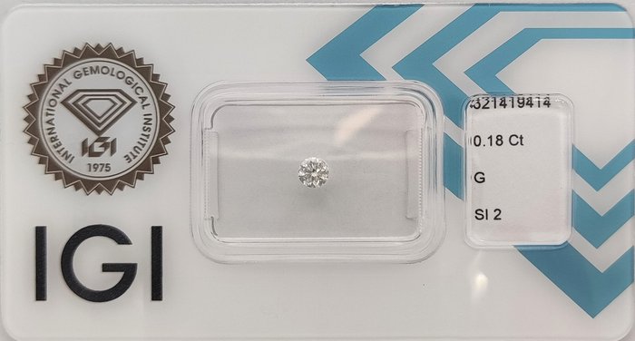 Ingen mindstepris - 1 pcs Diamant  (Natur)  - 0.18 ct - Rund - G - SI2 - International Gemological Institute (IGI)