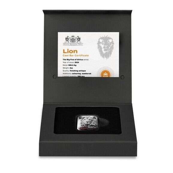 Polen. Silver bar 2024 Royal Krakow Mint - Big Five of Africa - Lion Löwe, 2 Oz (.999)  (Ingen mindstepris)