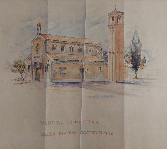 Dokument - Anonimo - Progetto architettonico e prospettico della chiesa di Castion (BL) - 1900