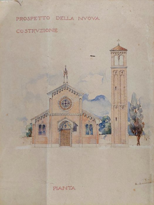 Dokument - Anonimo - Progetto architettonico e prospettico della chiesa di Castion (BL) - 1900