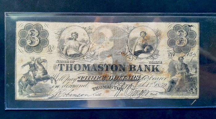 Amerikas Forenede Stater. - Obsolete Currency - 3 Dollars 1859 - The Thomaston Bank  (Ingen mindstepris)