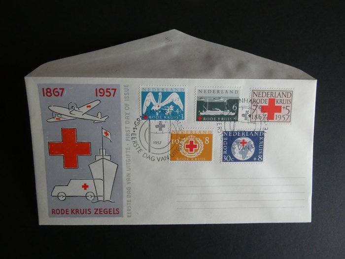 Holland 1957 - Røde Kors stempler på blank FDC med certifikat - NVPH E31