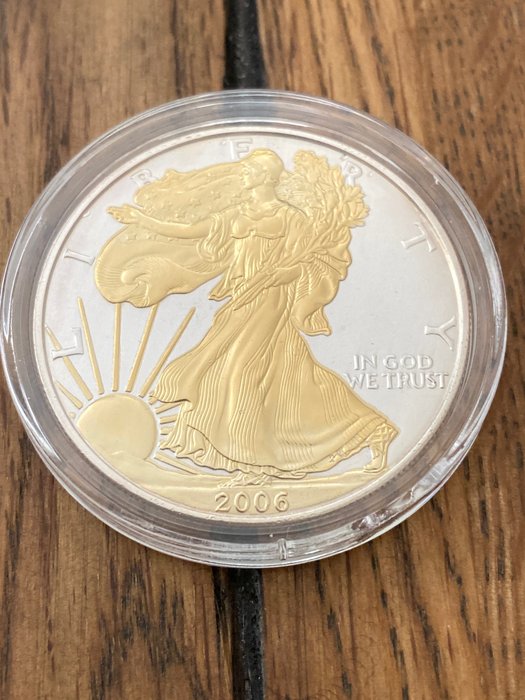 Förenta staterna. 1 Dollar 2006 Silver Eagle - 24k gold gilded, 1 Oz (.999)  (Ingen mindstepris)