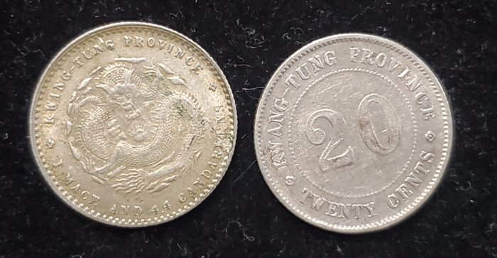 Kina, Kwangtung. 20 Cents 1890/1908, 2 coins  (Ingen mindstepris)