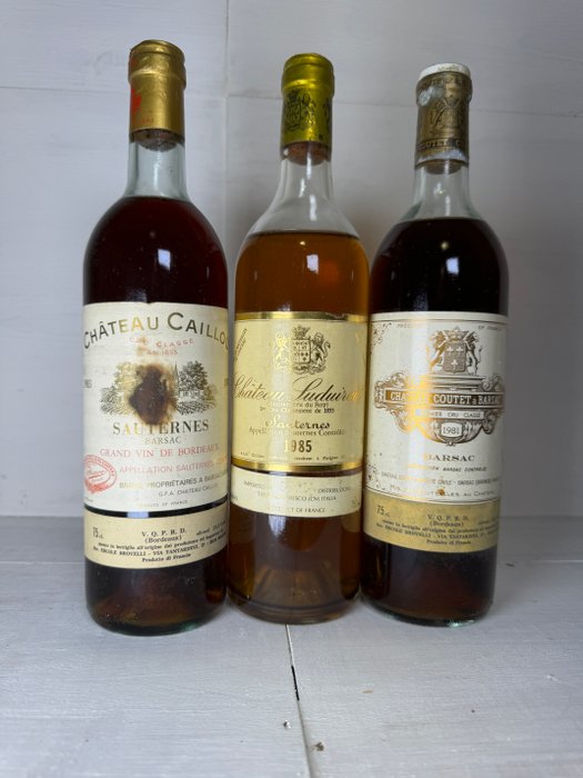 Sauternes: 1981 Château Coutet 1983 Château Caillou  1985 Château Suduiraut - Barsac Sauternes - 3 Flasker (075 L)