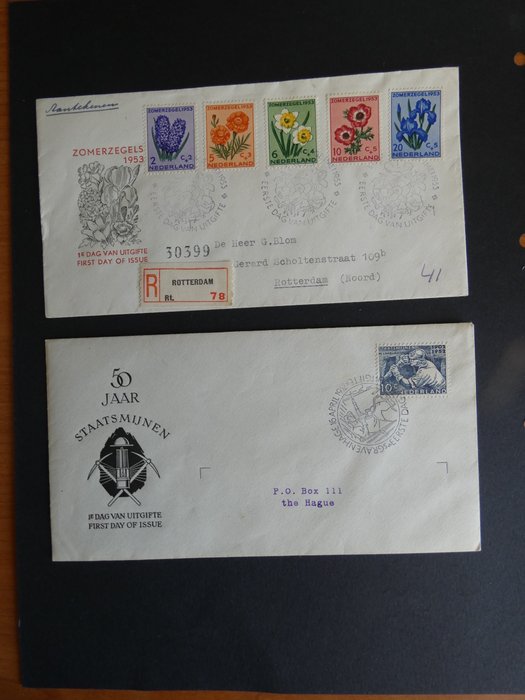 Holland 1952/1953 - FDC Miner og FDC Sommerfrimærker - NVPH E8 en e 13