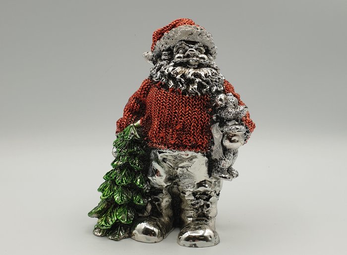 Babbo Natale rivestito in Argento 925 e smalto - Statuette - .925 sølv, Sølvbelagt