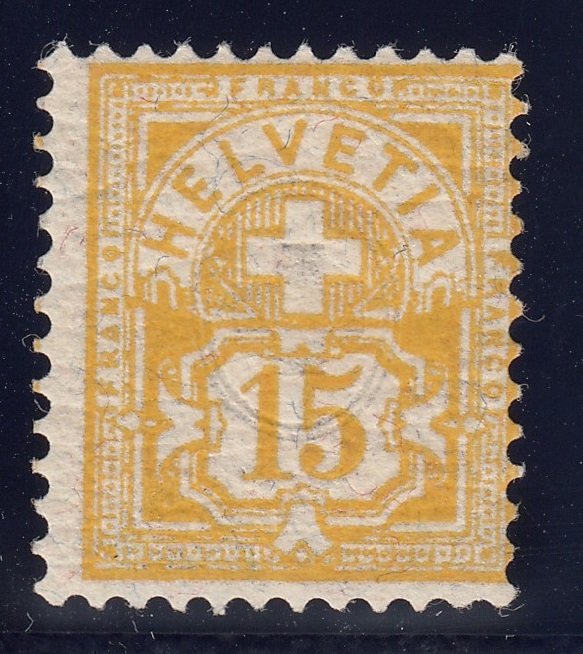 Schweiz 1882 - 15 øre gul, perfekt postfrisk kopi, SBK = 600. - MiNr. 56X / ZNr. 63A