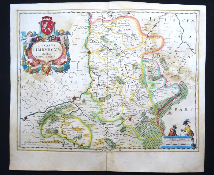 Holland - Limburg, Sydlimburg, Maastricht, Sittard, Vaals, Heerlen, Belgien, Liège, Tyskland, Aachen, Limburg; W. Blaeu / J. Blaeu - Ducatus Limburgum - 1621-1650