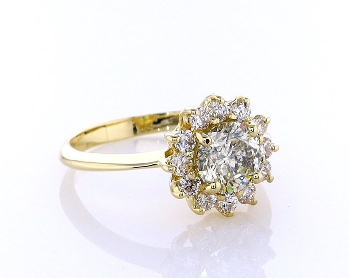 Ring - 14 karat Gulguld -  1.26ct. tw. Diamant (Naturfarvet) - Diamant