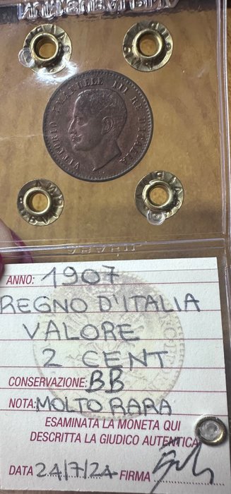 Kongeriget Italien. Vittorio Emanuele III. 2 Cent 1907 Valore