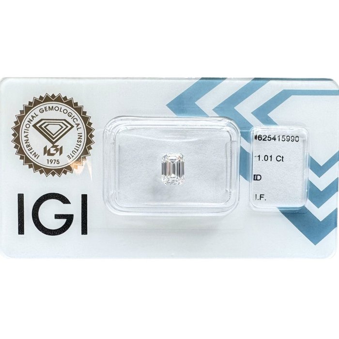 Ingen mindstepris - 1 pcs Diamant  (Natur)  - 1.01 ct - Smaragd - D (farveløs) - IF - International Gemological Institute (IGI) - Top diamant