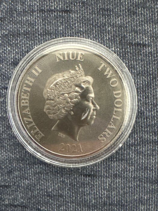 Niue 2 Dollars 2021 - Roaring Lion - Black Holographic- 1 Oz  (Ingen mindstepris)