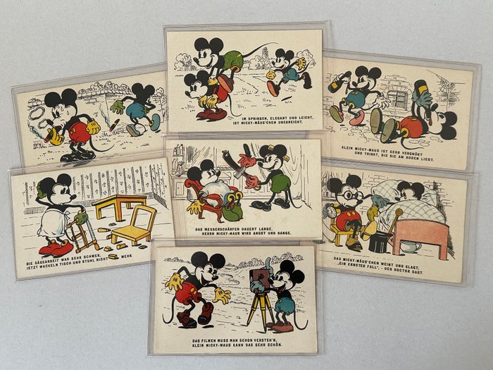 Mickey Mouse - 7 Tyske postkort (begyndelsen af 1930'erne) - WHB