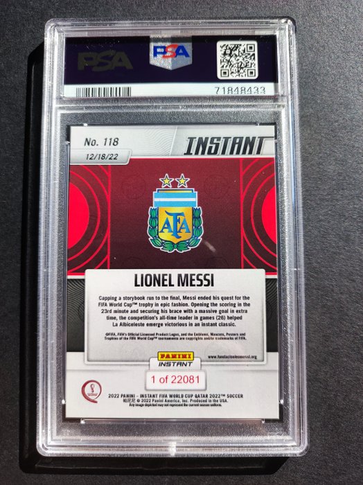 2022 Panini Instant World Cup Lionel Messi #118 PSA 10 Graded card